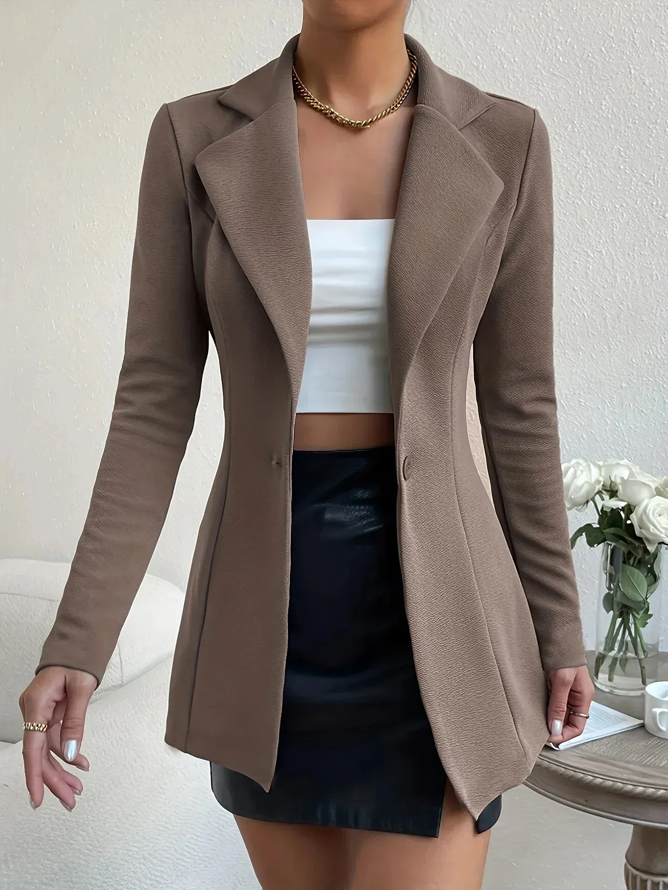 Janisramone Blazer à Manches Froncées Entièrement Doublé Pour Femme Janisramone Blazer à Manches Froncées Entièrement Doublé Pour Femme