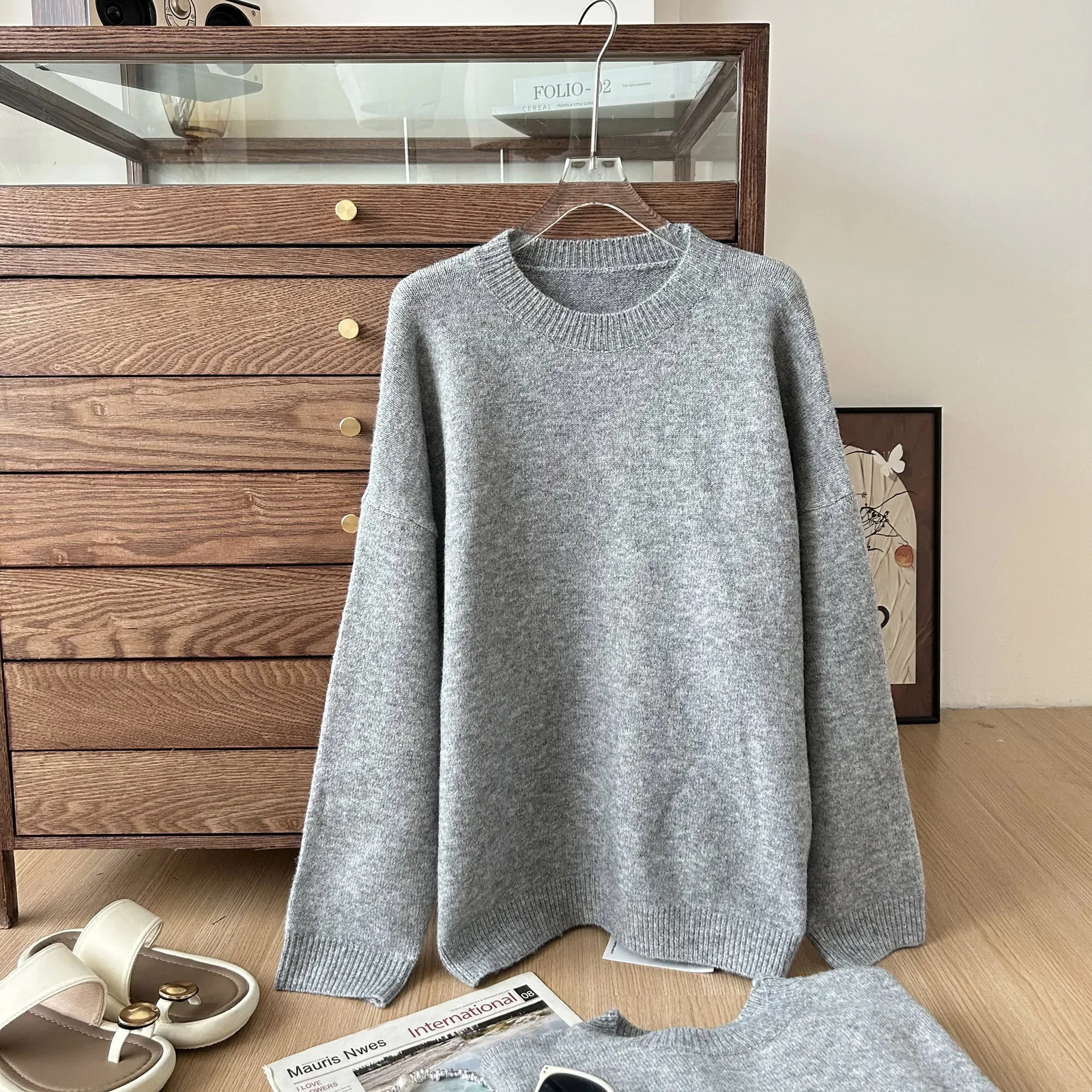 Highquality Raccoon Velvet Pullover Sweater Soft Loose Knit Round 