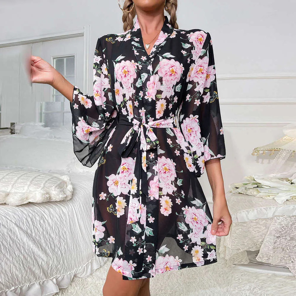 Chiffon robe set for women with polka dot pattern, round neck, three ...