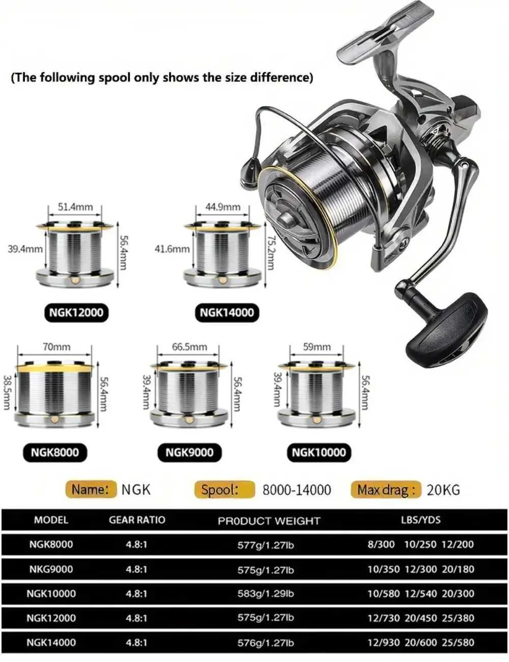 thumbnail image 2 of HPLIFE Surf Spinning Reel 8000/10000/12000 - Saltwater Offshore Fishing With 70LBS Drag & 4.7:1 Gear Ratio 2 of 14