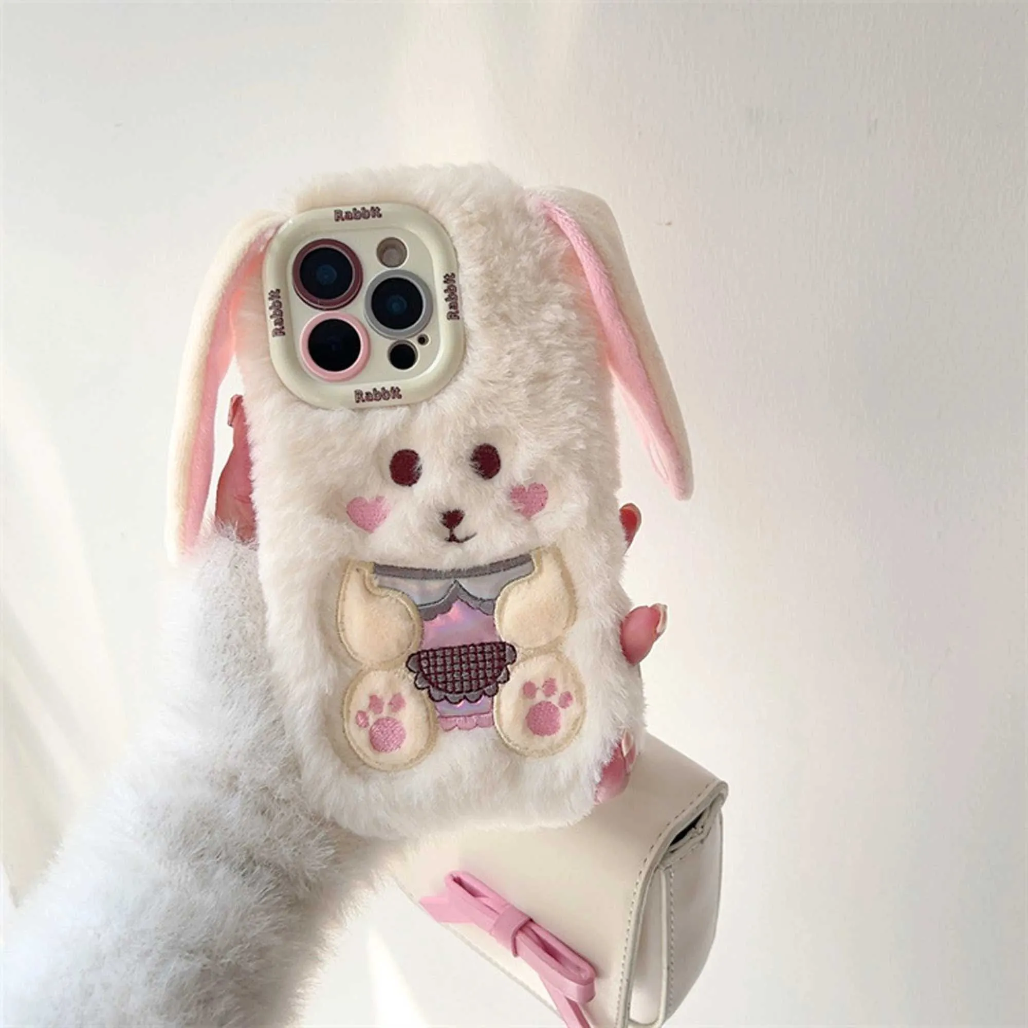 Cute Long Eared Rabbit Plush phone casing - 3D...