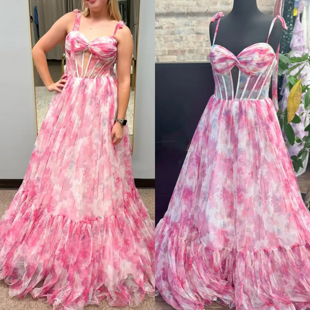 Floral Ruffle Pink Sheer Senior African Print Prom Dress With Corset ...