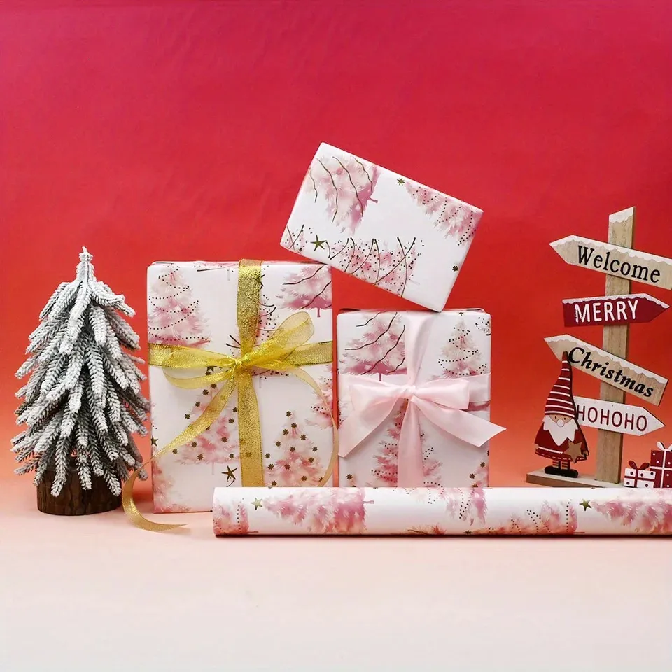 Gift Wrap Rolls: Pink Christmas Wrapping Paper With Gold Accents 17 In X  393 In Holiday Gift Wrap From Tsukistore, $18.5 | DHgate.Com, image size:960x960