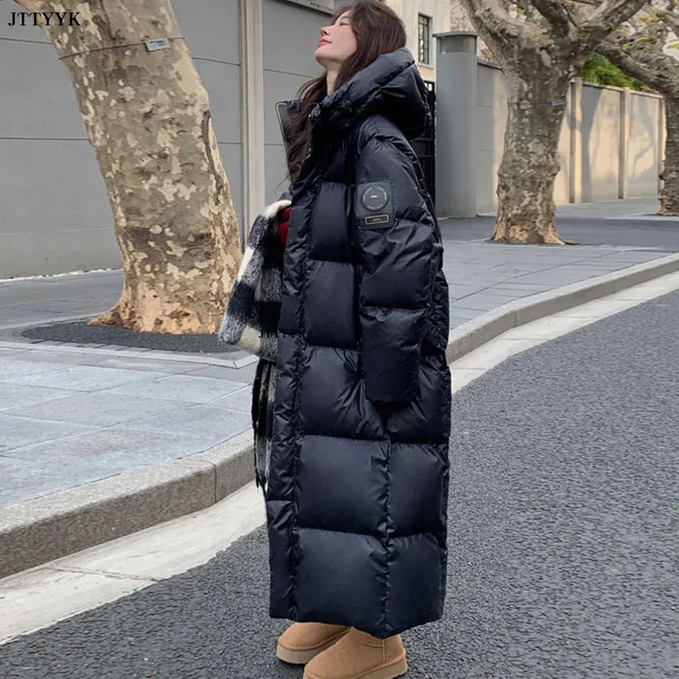 Black Long Long Padded Coat Korea Women's Long Hooded Cotton