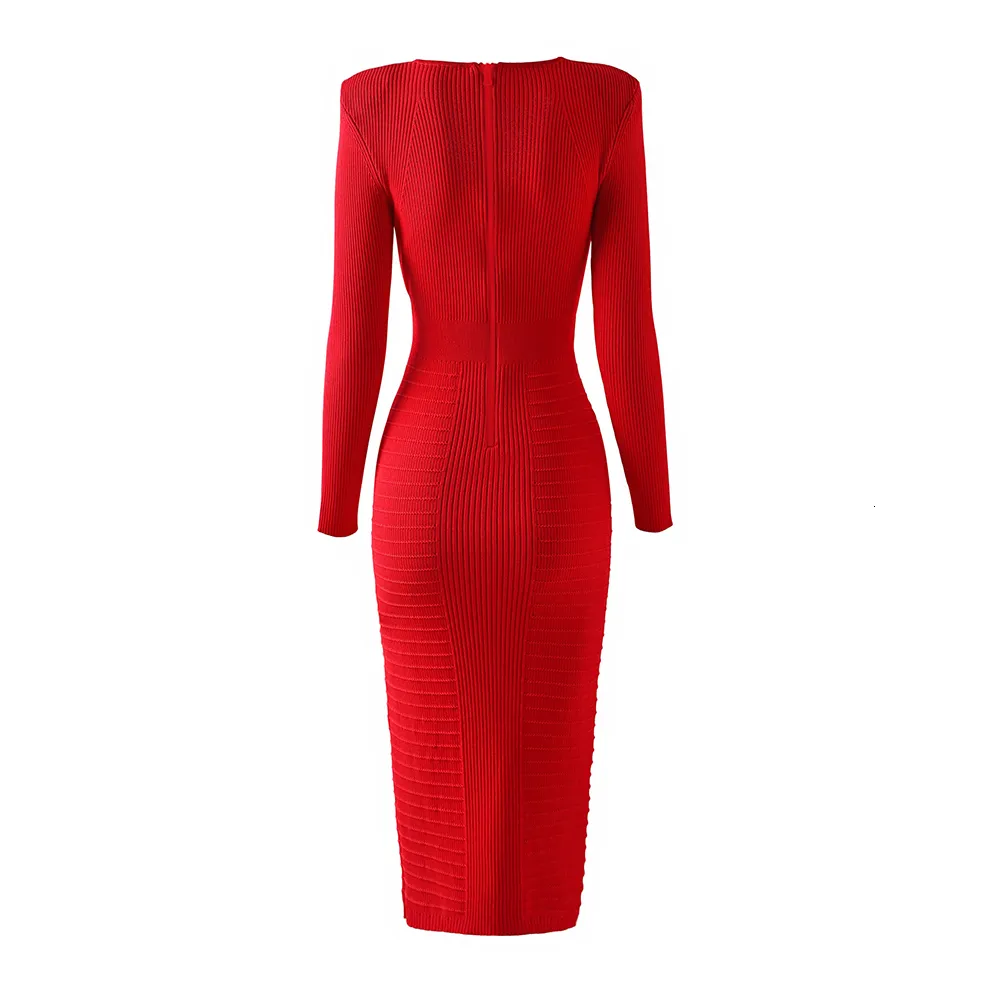 Christmas New Year Red Women Long Knitted Dress Wrapped Waist