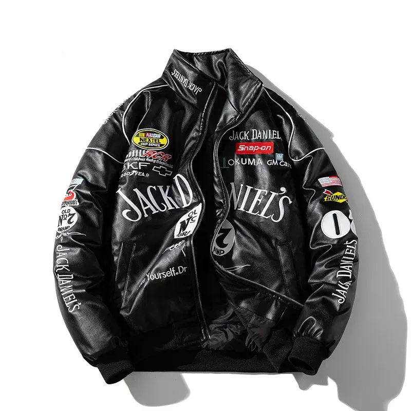 Mens Racing Leather Avirex Leather Jacket With Embroidered