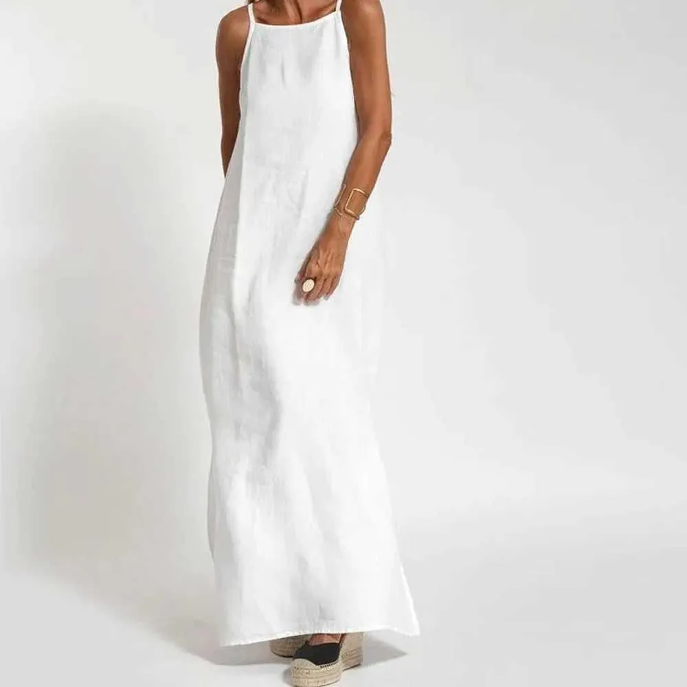 Plus Size White Party Dress Cotton Linen Strapless Slip Dress With Double  Side Split, Solid Color Summer Holiday Dress From Katcho, $11.44 In Bulk