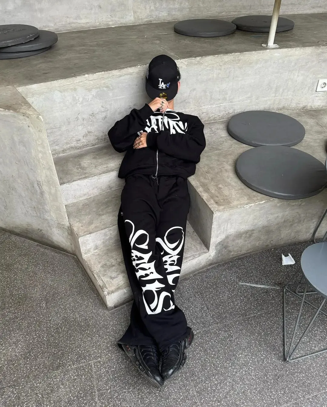 Mens Acrylic Hip Hop Zip Up Hoodie & Sweatpants Set, Cotton Liner
