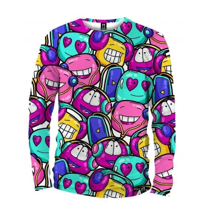 Camiseta De Manga Larga De Graffiti Estampado En 3D Para Hombres