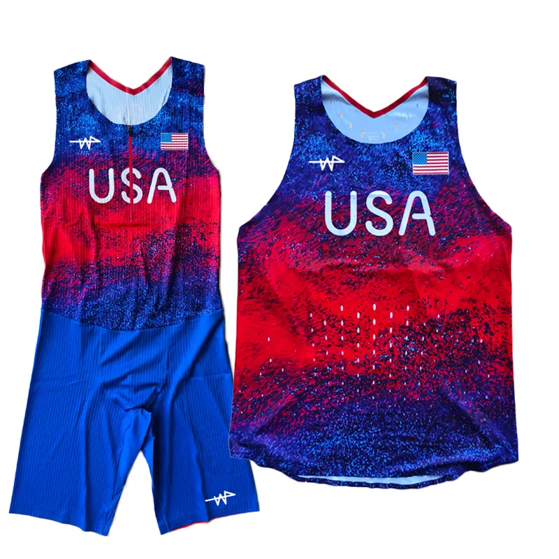 Custom Running Racing Singlets Wholesale Man USA Marathon Custom Singlets Seamless Elite Running Tank ...