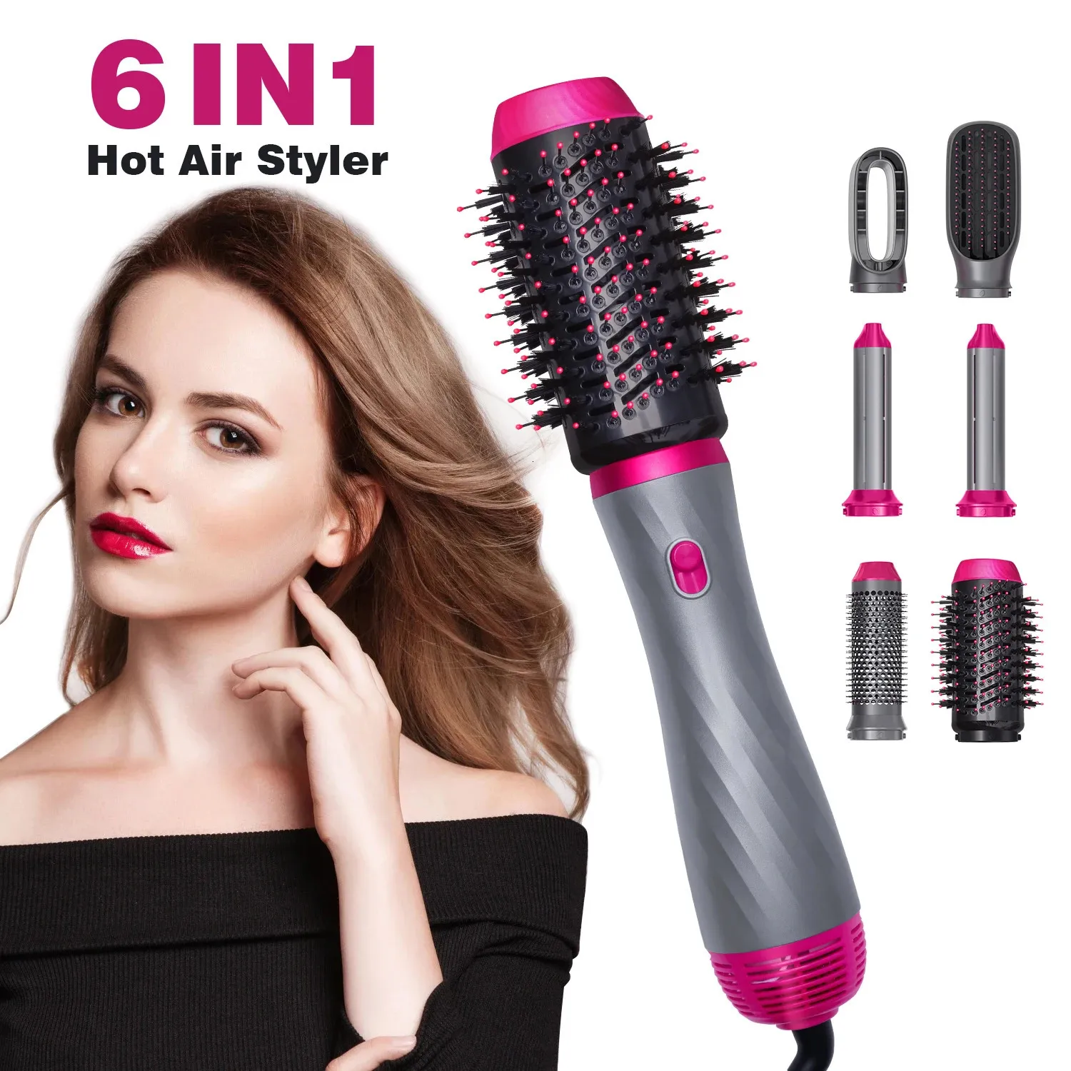 Save Big on Bulk Curling Brush Hair Dryer Rotating Hair Brush Dryer Comb:  Foldable One Step Hair Dryer And Volumizer With Interchangeable Brushes For 