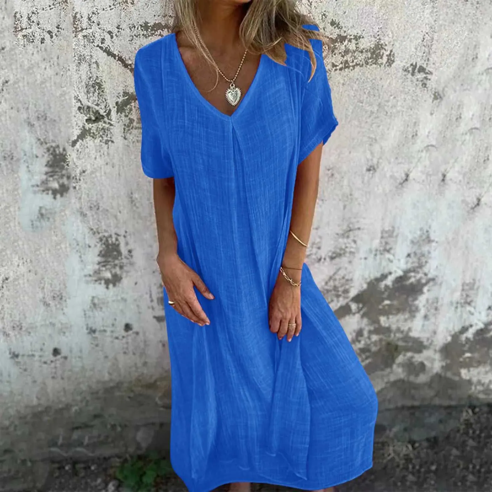 Sve Cotton Linen V Neck Summer Dress High Waisted Loose Fit, Retro Solid  Color Beachwear For Women W241210 From Katcho, $11.63 In Bulk | DHgate.Com