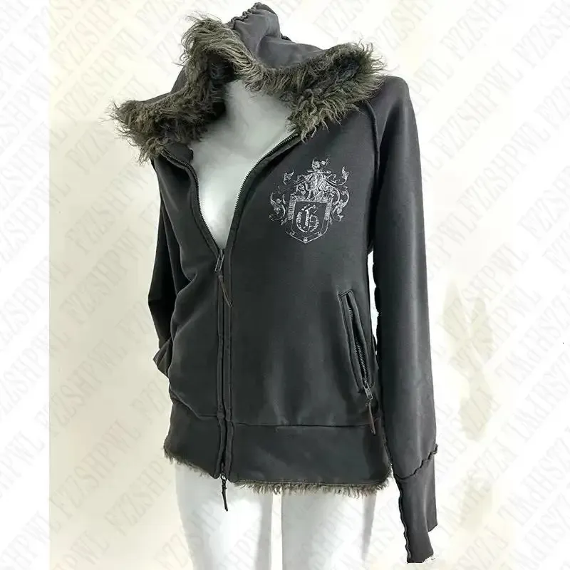 fur jacket y2k ₊˚⊹♡ Amazon.com: Y2k Jacket with Fur Hood Emo Hoodie Jackets, Fur