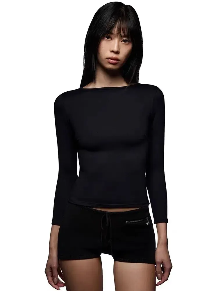 Coolmee Long Sleeve Shirts For Women Henley Button Down Tops Ribbed Knit Slim Fit Fall Basic Tee Black XL