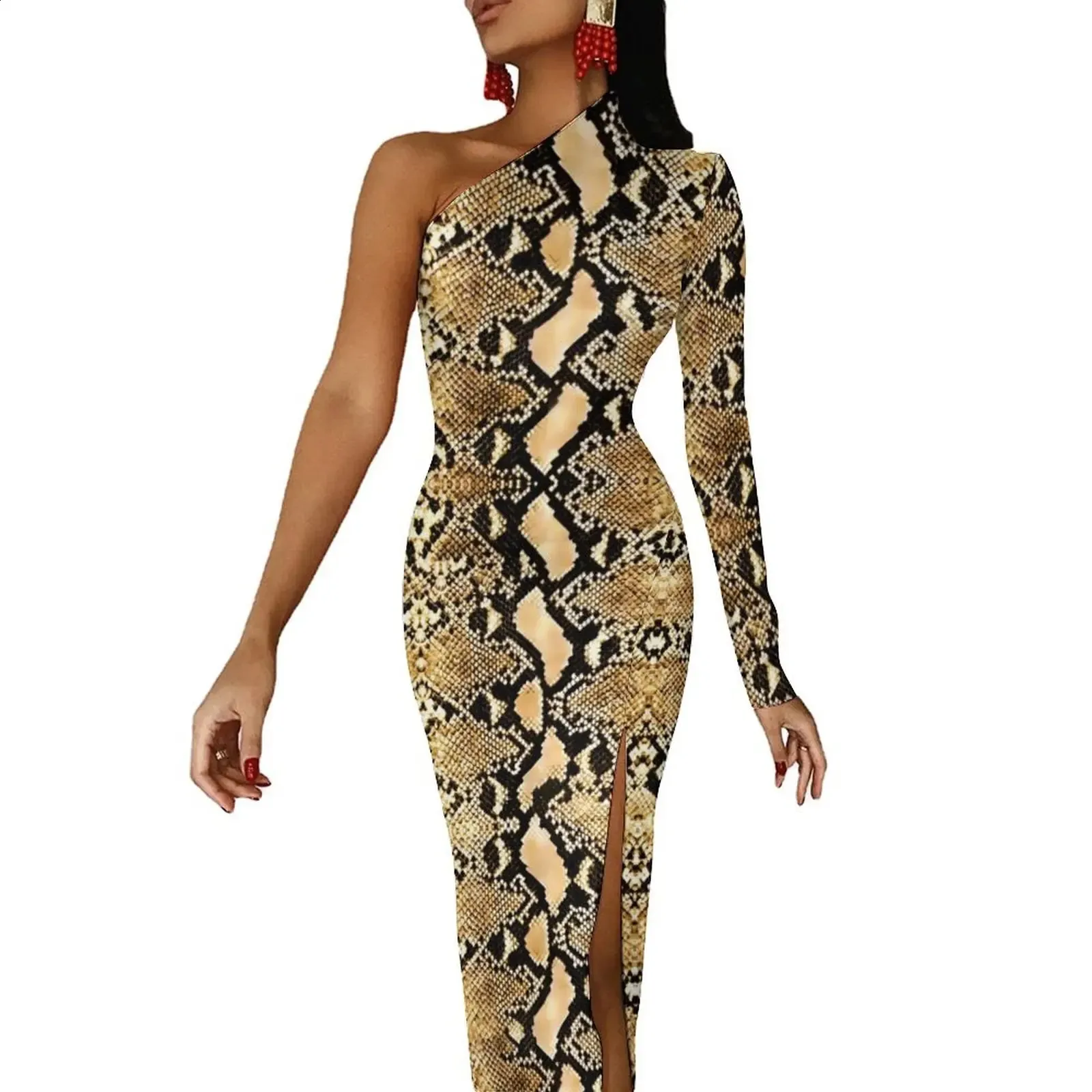 white christmas dresses CHIFFON SNAKE PRINT MIDI DRESS – Velvet Salt main image 0