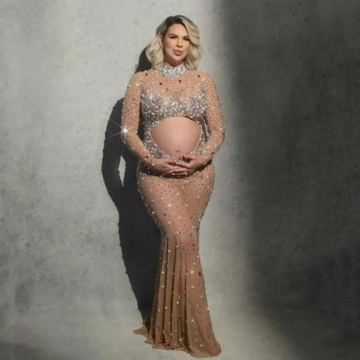 slim fit dress slacks Champagne Glitter Top Maternity Tulle Maxi Dress main image 1