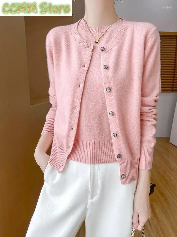 Women's Merino Wool Twin Set: O-Neck Cardigan Short Pullover