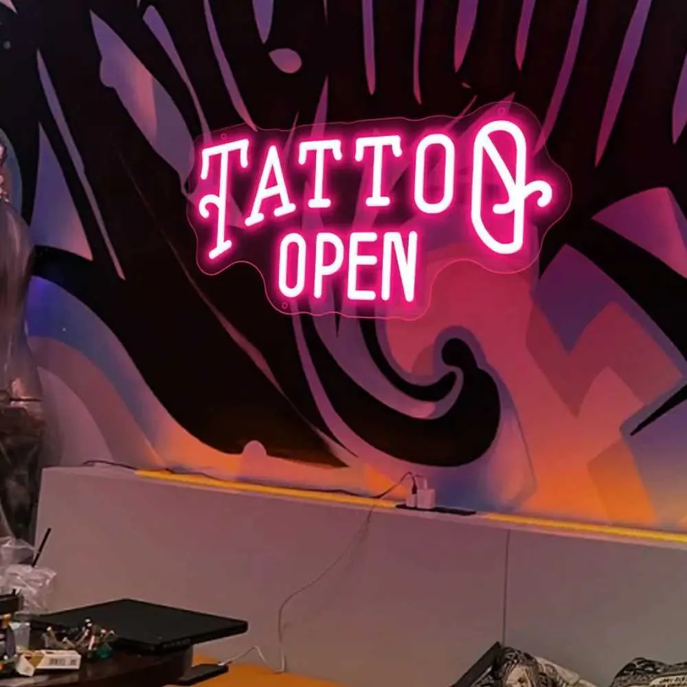 LED Neon Tattoo Salon Sign - Open Logo Light, USB Powered, Wall Decor ...