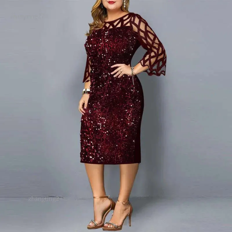 Plus Size Sequin Mesh Dress Women Mid-Calf A-Line Winter Casual Red from  Dhgate Basic & Casual Dresses - price 20.54