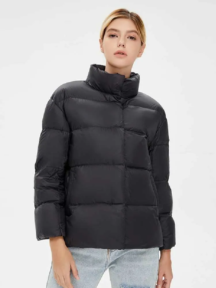 ジャケット・アウター   SHORT DUCK DOWN Womens White Duck Down Hooded Short Puffer Jacket Warm