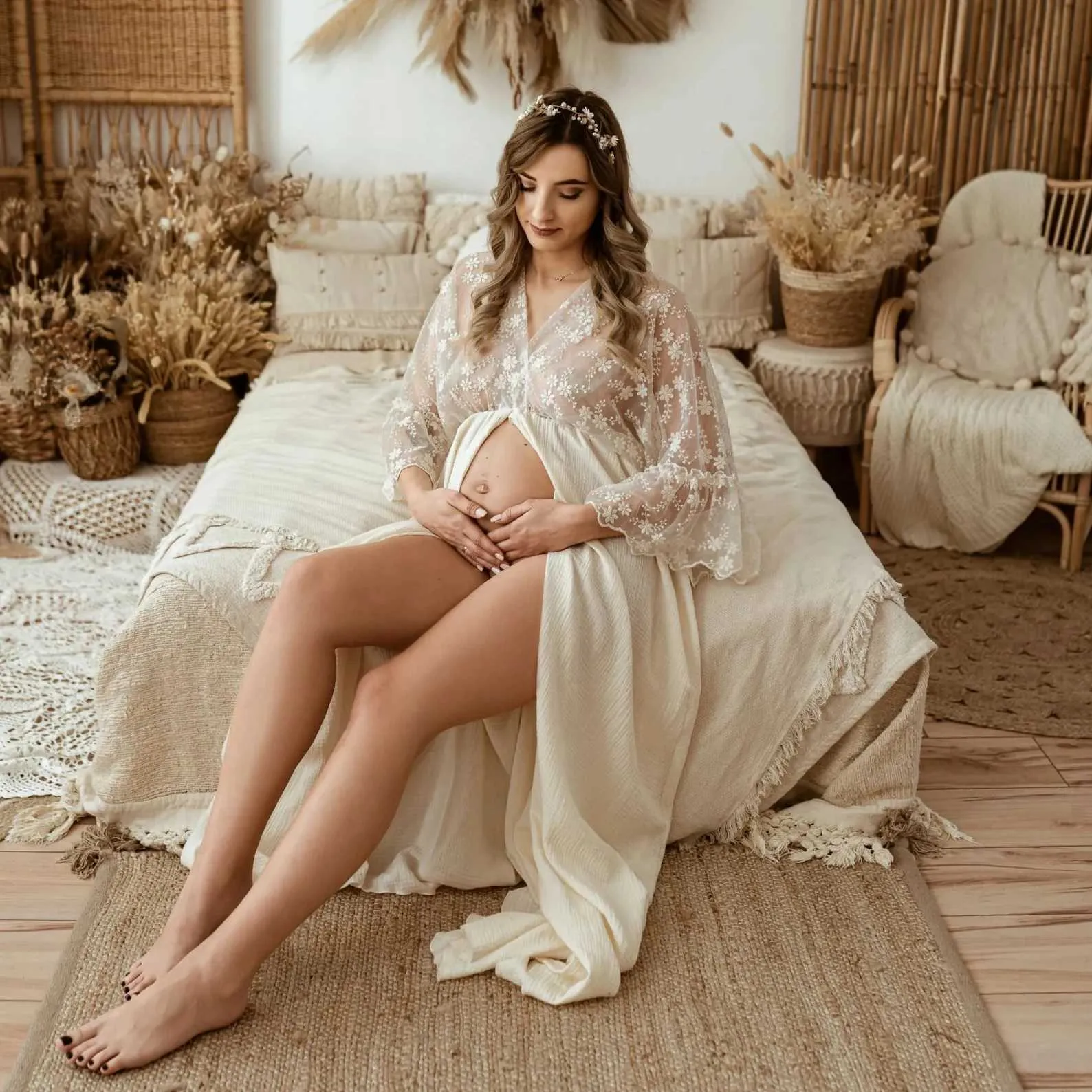 knee length dresses for ladies Seraphina Crochet Maternity Photoshoot Dress main image 1