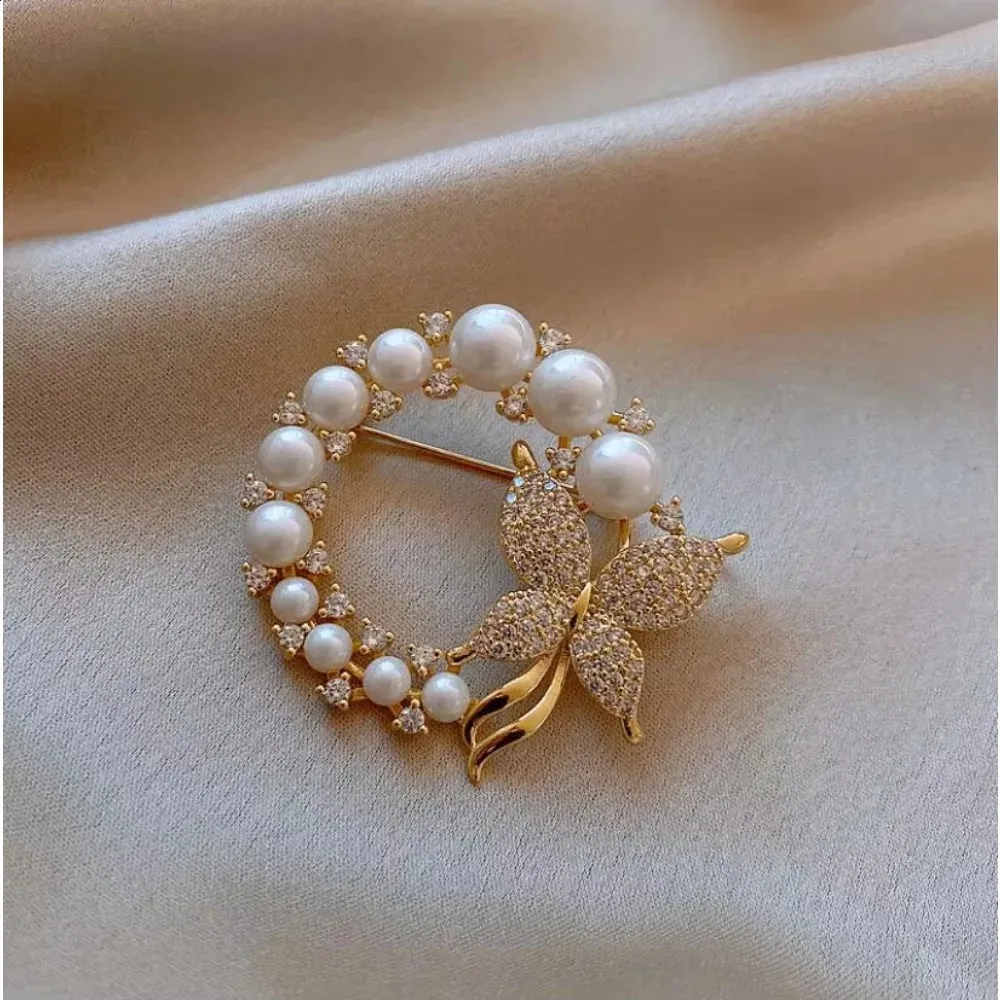 Broch De Mariposa Para Mujer, Alfiler De Broche De Color Dorado Perla, Accorios De Ropa, Joyería