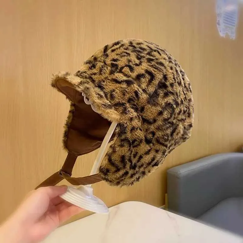 Brown Wool Hat with Leopard Print Ear Flaps Leopard Trapper Hat – Village Hat Shop main image 4