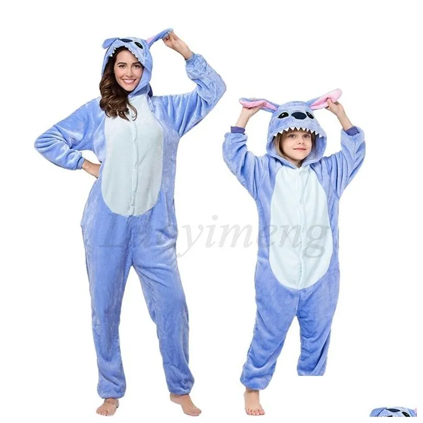 Pajamas Stitch Onesies Adult Uni Blue Pink Stich Cosplay Party