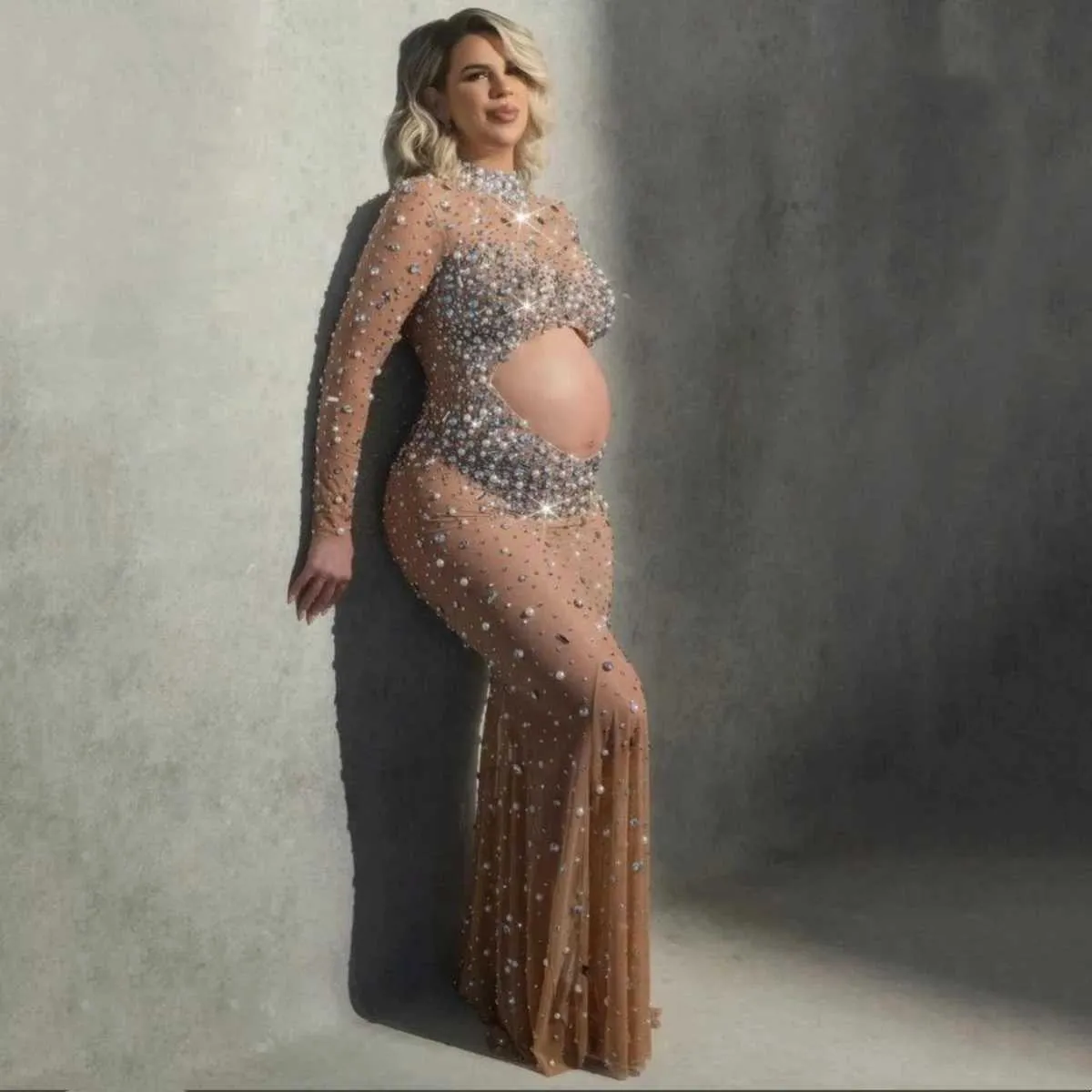 wrap glitter dress Pink Sequin Short Sleeve Maternity Maxi Dress main image 1