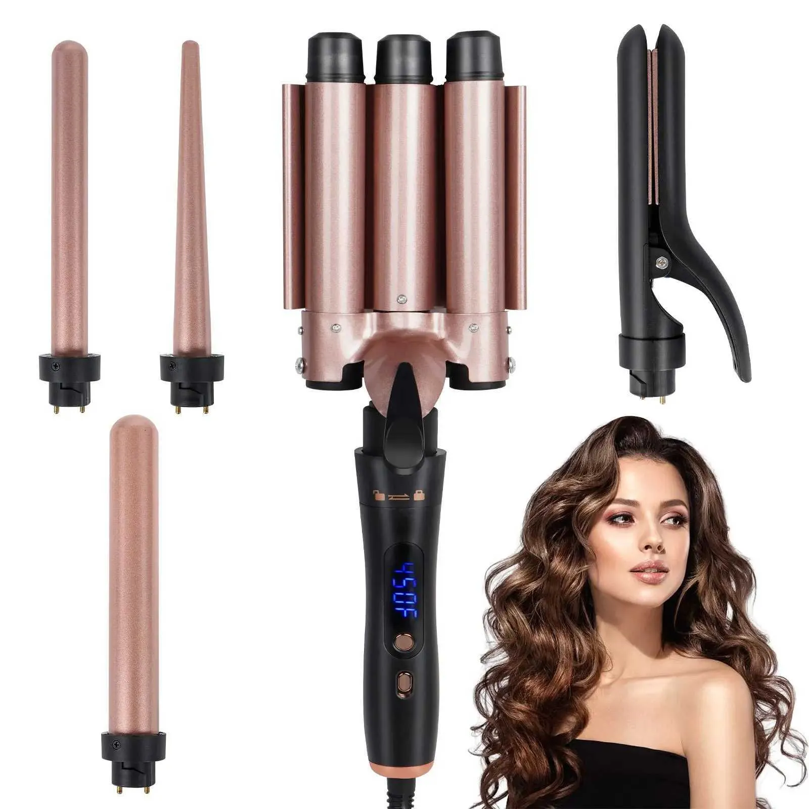 5 in 1 electric curling iron with LED light display and 360-degree ...