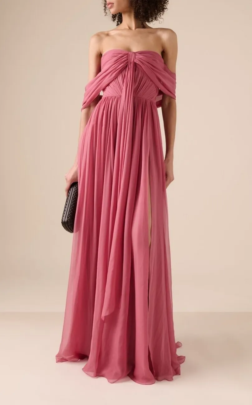 sachin and babi light blue dress Blushing Pink off the Shoulder Chiffon Bridesmaid Prom Dress-sale-us Size 4