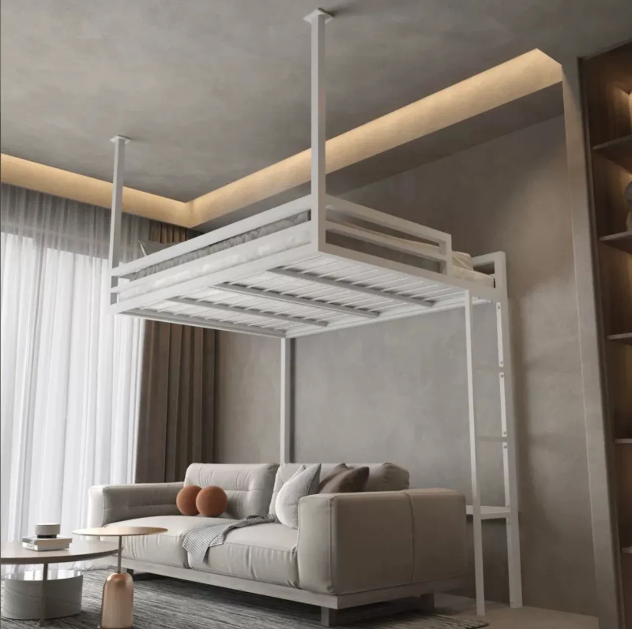 Modern Wrought Iron Loft Bed With Hanging Hammock ... From Modeldu ...