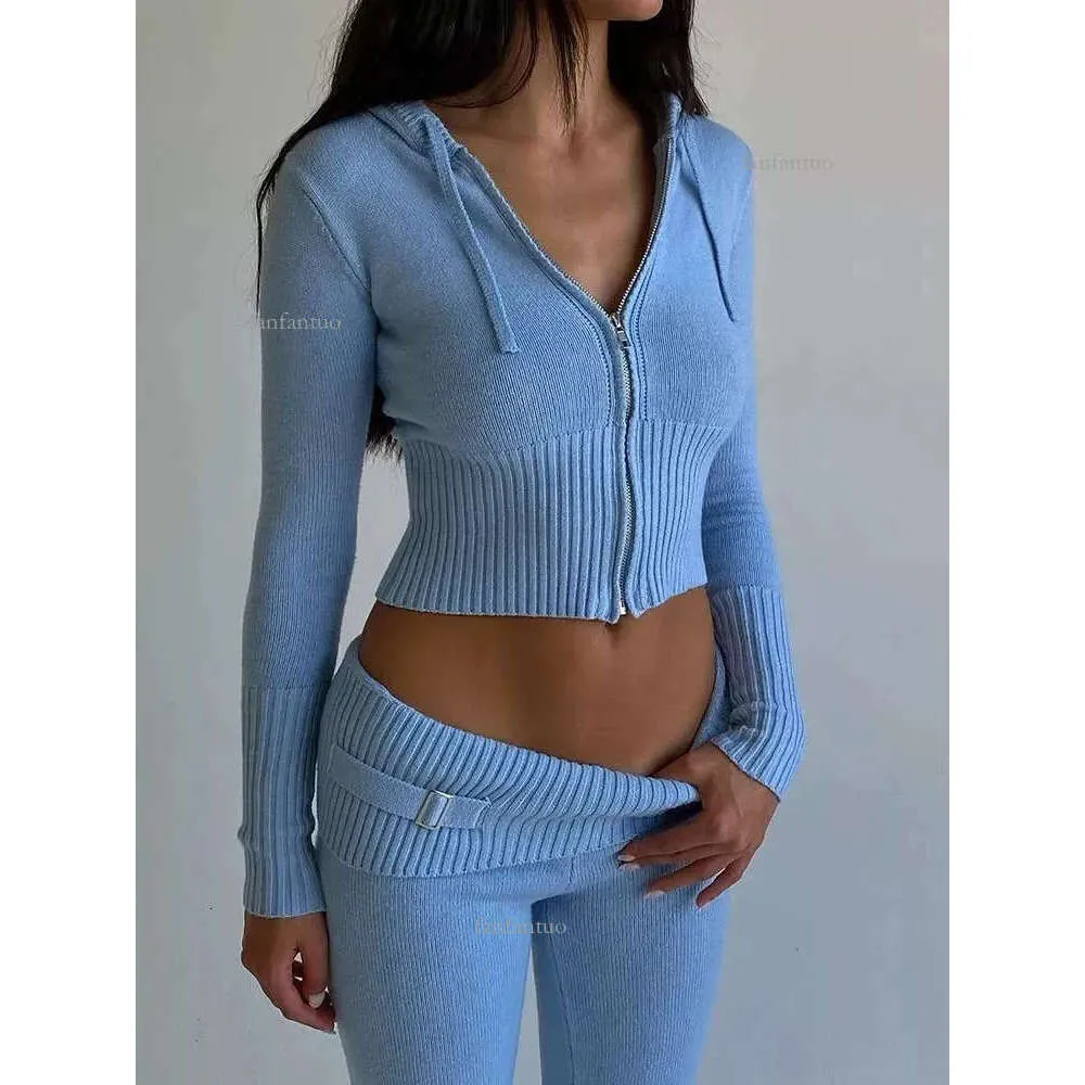 Save Big on Bulk Piece Tracksuit Womens Women Tracksuits: Long Sleeve  Zipper Hooded Crop Sweater With Skinny Pants Y2K Knitted Piece Set For  Women