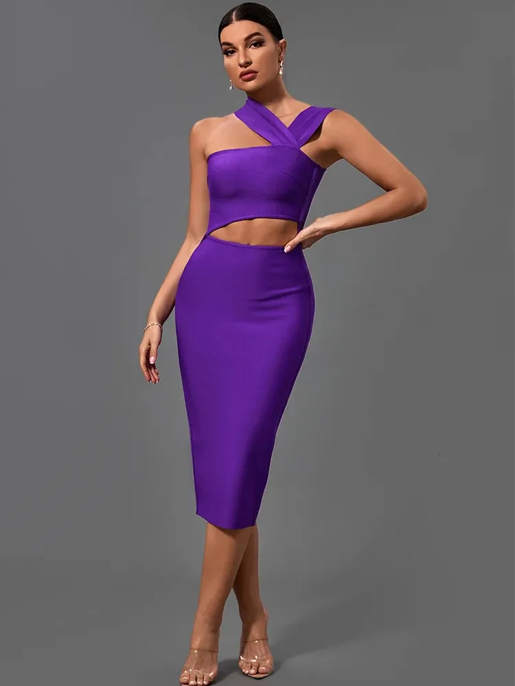 Purple Bodycon Dress for Women - Elegant Bandage Style for Evening Parties, Birthdays, and Clubs - Sexy Cut-Out Midi pencil skirt outfits for Summer