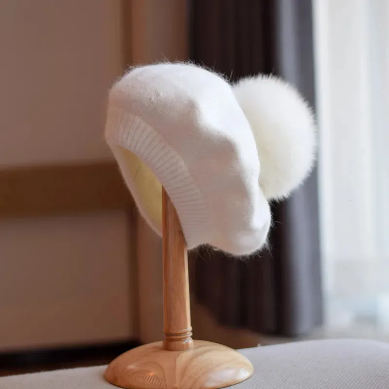 Soft Fuzzy Beret in Taupe Angora Rabbit Fur Hat By Milsa Japan Japan Angora Rabbit Womens Beret Warm Soft Knitted Beret  main image 2
