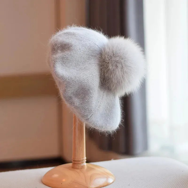 Soft Fuzzy Beret in Taupe Angora Rabbit Fur Hat By Milsa Japan Japan Angora Rabbit Womens Beret Warm Soft Knitted Beret  main image 4
