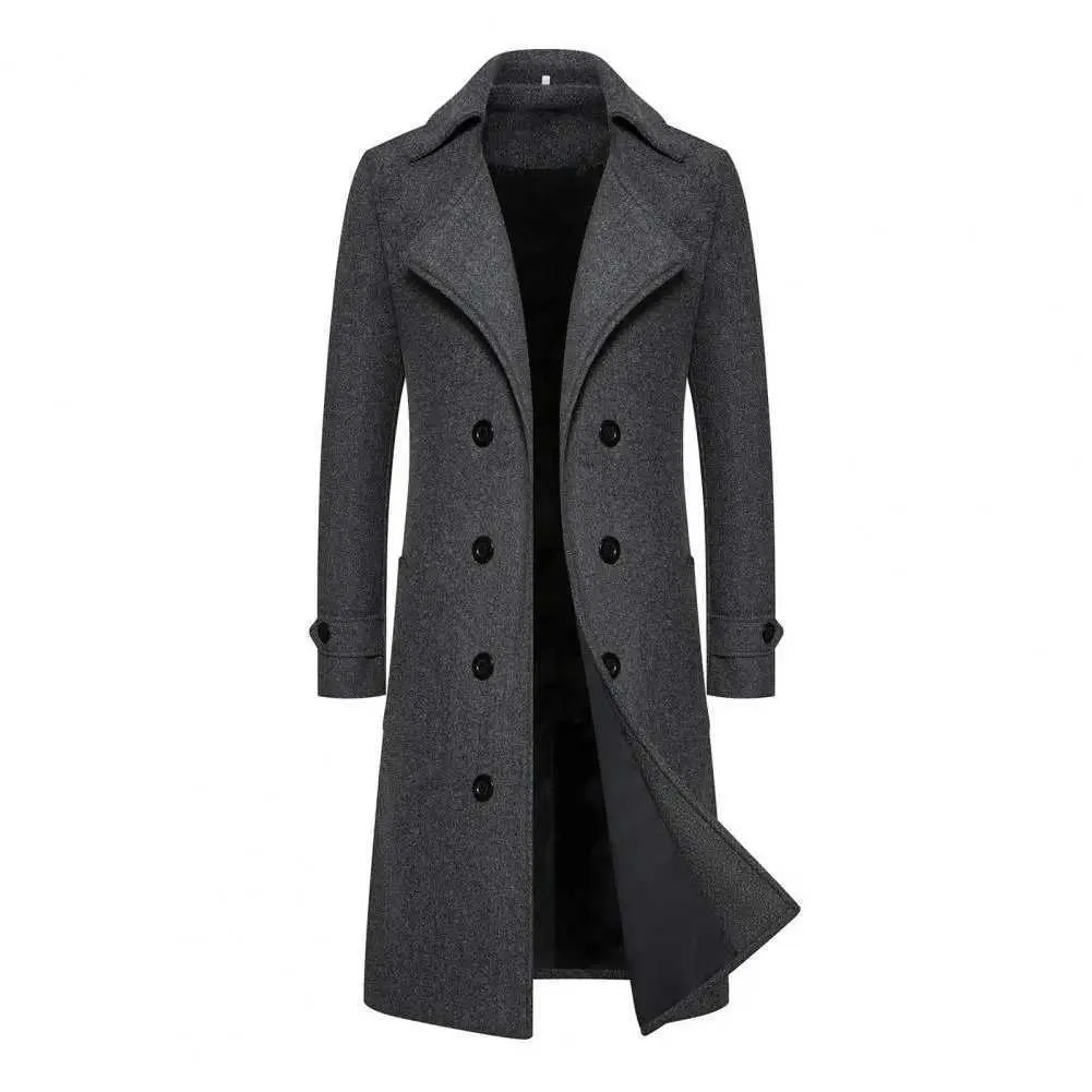 Mens Long Wool Winter Coat - Premium Double-Breasted