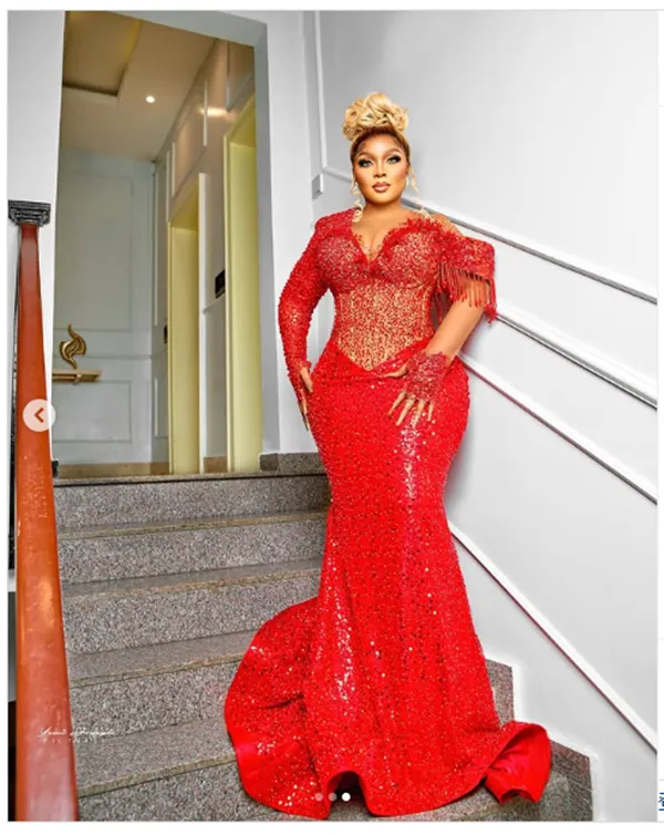 Économisez gros sur les achats en gros de Robe Aso Ebi Robes De Bal: Robe  De Sirène Perlée Robe De Soirée Formelle Accentuée Pour Les Occasions