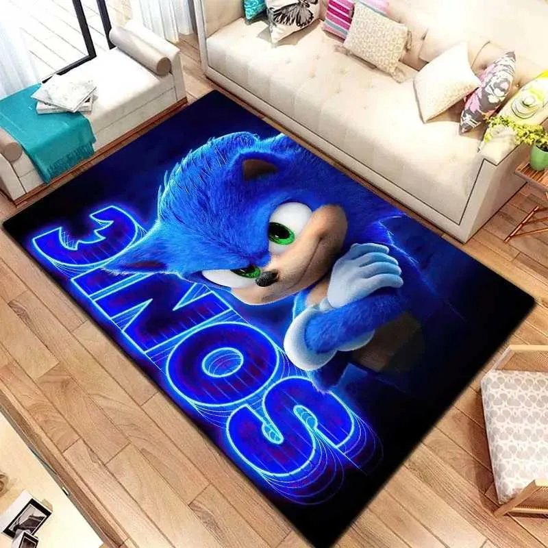 3D Cartoon Sonic Printed Kids Area Rug - Anti-Slip, Living Room ...