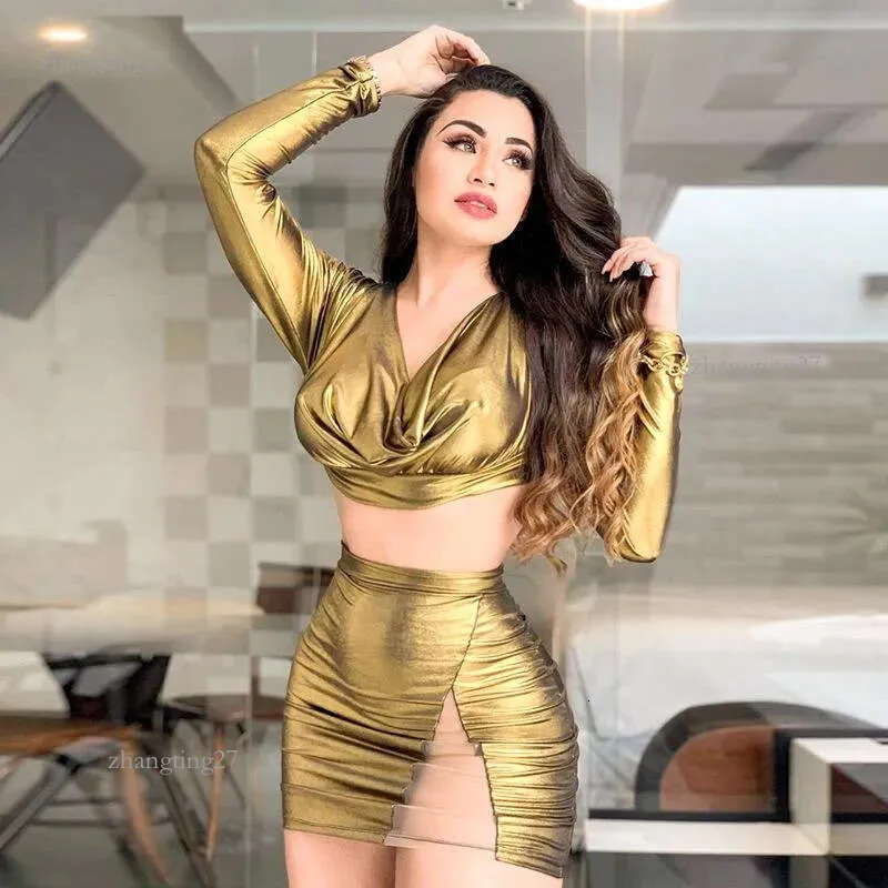 Womens Work Skirts Set Two Piece Skirt Set Summer Solid Crop Top