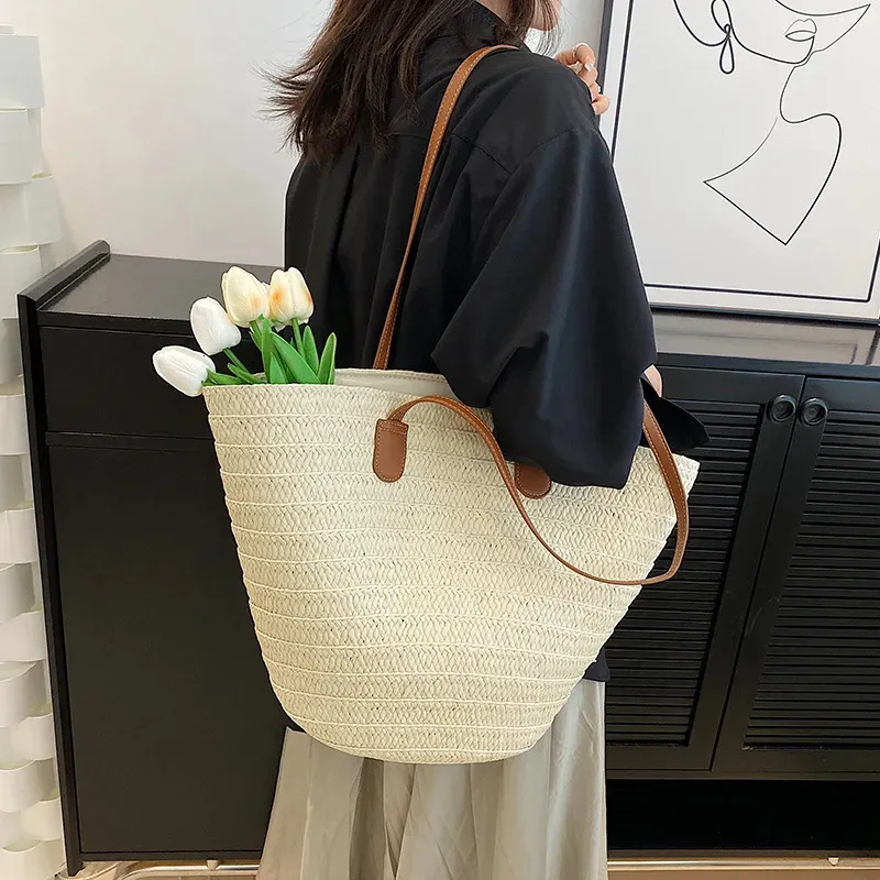 Womens Large Capacity Straw Woven Shoulder Bag Summer Beach Tote ...