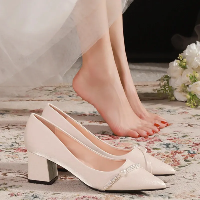 Save Big on Bulk Champagne Color Heels Bridal Heels, Champagne Color Spike,  Korean Style, Thick Heel, All Match, Autumn/Winter 2024, Women's Shoes