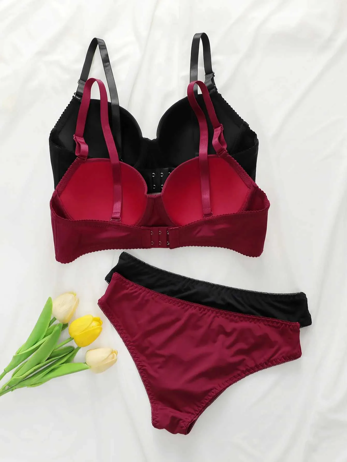 icdn.ru panty 女性のプッシュアップアンダーワイヤーブラパンティーセット ソリッドカラー、通気性、日常の快適さ、スチールリングサポートを￥589 | DHgate
