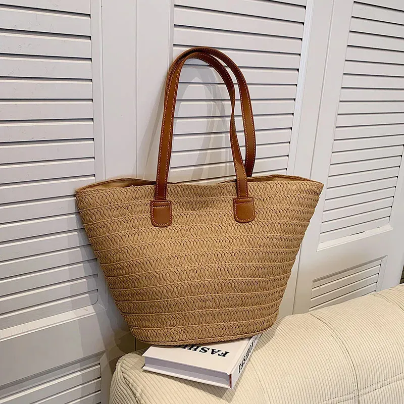 Womens Large Capacity Straw Woven Shoulder Bag Summer Beach Tote ...