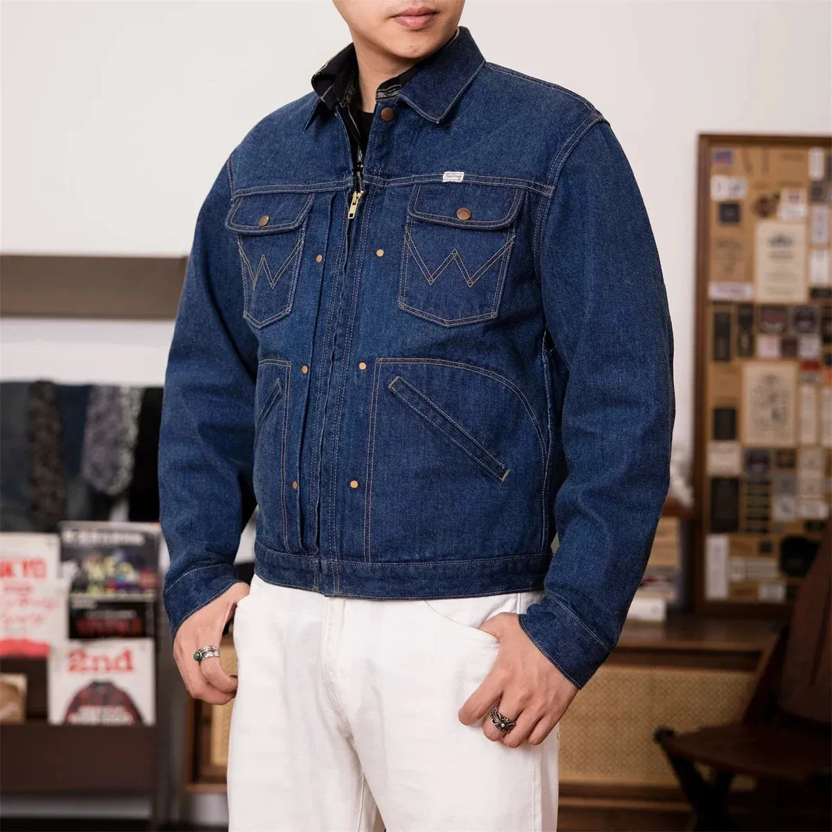 Red Tornado Selvedge Denim Jacket Retro Fashion Dark Wash Mens