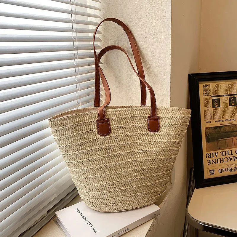 Womens Large Capacity Straw Woven Shoulder Bag Summer Beach Tote ...