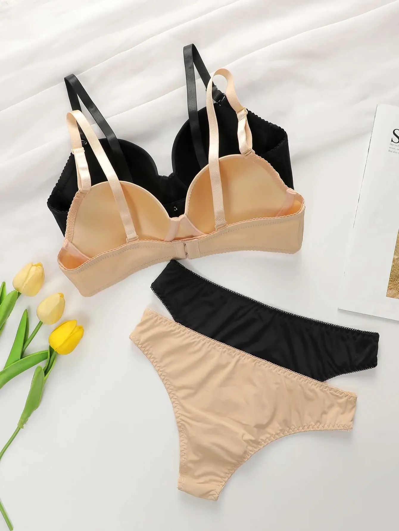 icdn.ru panty 女性のプッシュアップアンダーワイヤーブラパンティーセット ソリッドカラー、通気性、日常の快適さ、スチールリングサポートを￥589 | DHgate