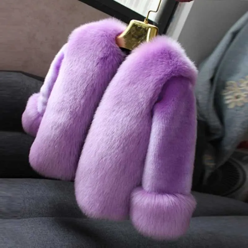 thumbnail image 2 of Otqutp Girls Faux-F𝐮r Jacket Coat Kids Fall Winter Thick Fle𝐞ce Furry Fashion Fl𝐮ffy Fuzzy Warm Outwear Tops Clothes For 3 To 11 Years(Purple,3 Years 2 of 14