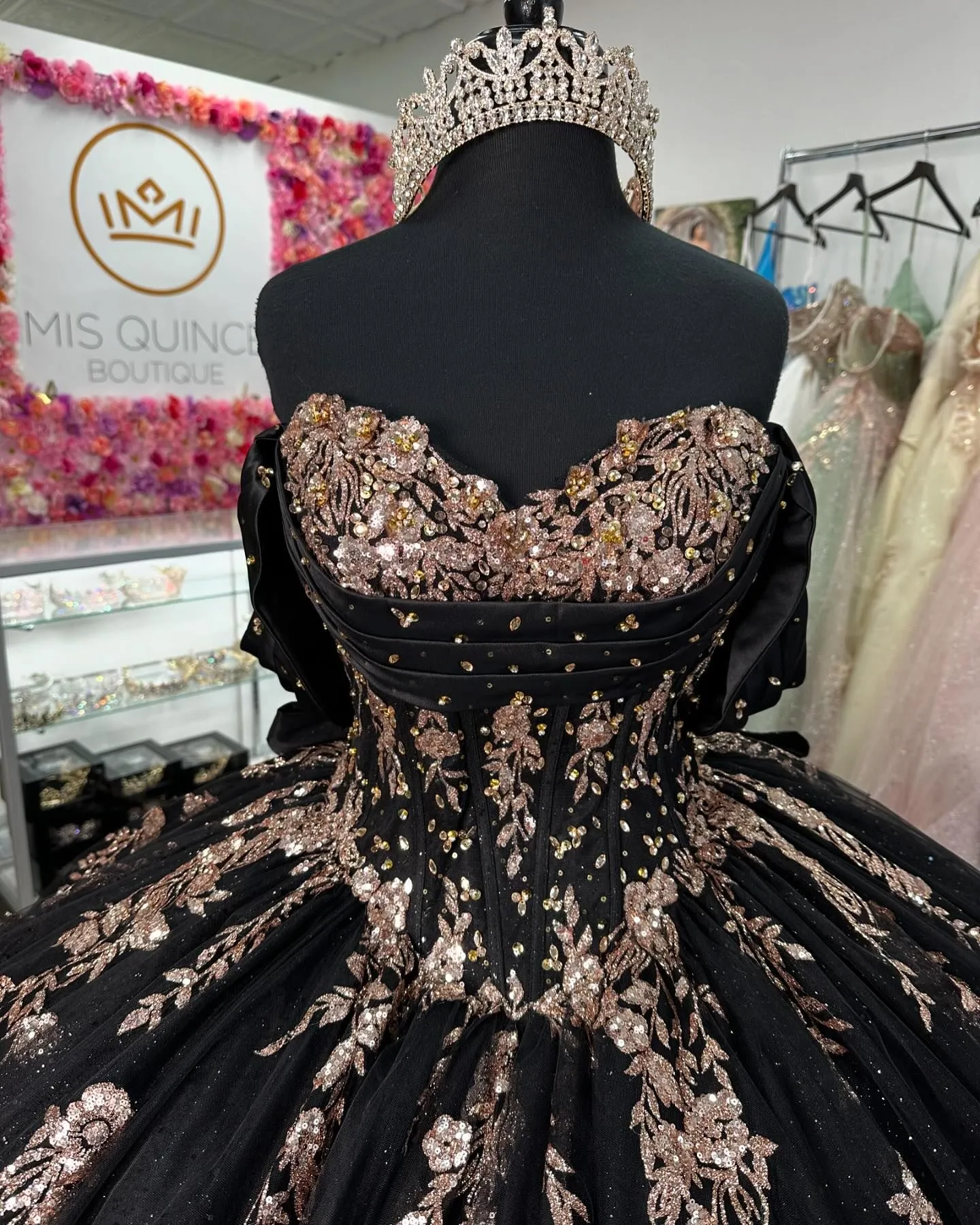 Black Beaded Ball Gown Quinceanera Dress with Off the Shoulder Neckline and  Tulle Sweep Train from Dhgate Quinceanera Dresses - price 180.91