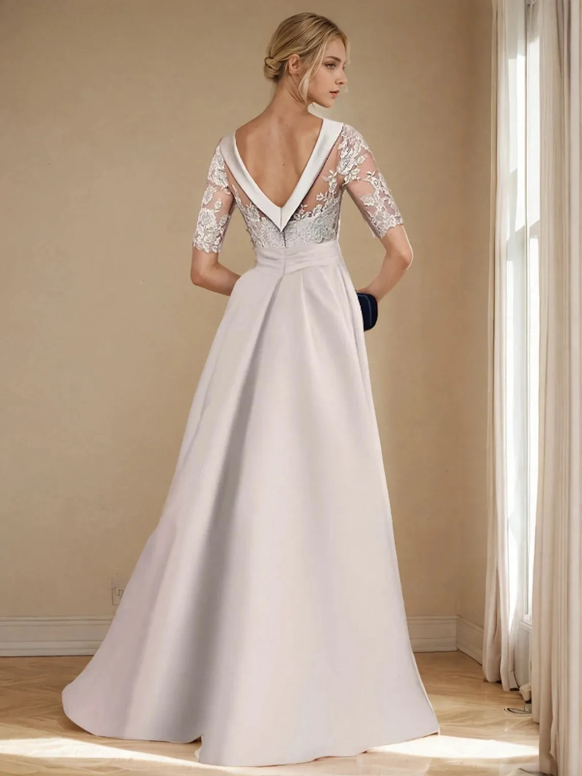 Elegant Mother of the Bride Dress 2025 Scoop Neck Short Capped Sleeves Backless Satin Lace Applique Floor-Length from Dhgate Mother's Dresses - price 110.56 Elegant Mother of the Bride Dress 2025 Scoop Neck Short Capped Sleeves Backless Satin Lace Applique Floor-Length from Dhgate Mother's Dresses - price 110.56